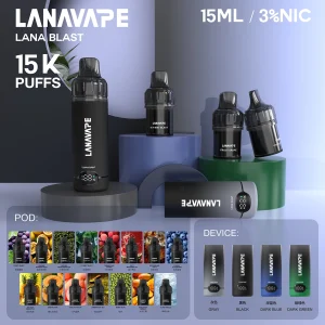LANA 15000口 一次性電子煙｜15ml大容量 智能雙顯螢幕 Type-C快充｜15種口味
